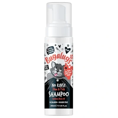 Image of Bugalugs cat Flea No Rinse shampoo deep cleansing flea, lice &amp; tick for cats kitten, contains Neem Oil great kitten (210ml Shampoo)