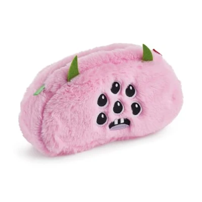 Image of Back2Fun Reversible Monster Pencil Case, School case with Compartment, Pink + Lilac, Plush Touch