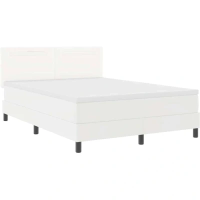 Image of vidaXL Box Spring Bed with Mattress in White, 140x200 cm, made of faux leather.