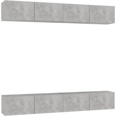 Image of vidaXL Wall Mounted TV Cabinets, 4 pcs Set Engineered Wood, Concrete Grey Ideal for Living Room or Bedroom Ample Storage Compartments, Easy to Clean