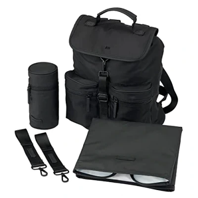 Image of BABABING Sustainable Baby Changing Backpack with Adjustable Shoulder Straps, Nappy Bag Change Matt, Insulated Bottle Holder &amp; Pram Clips, Newborn Essentials Black