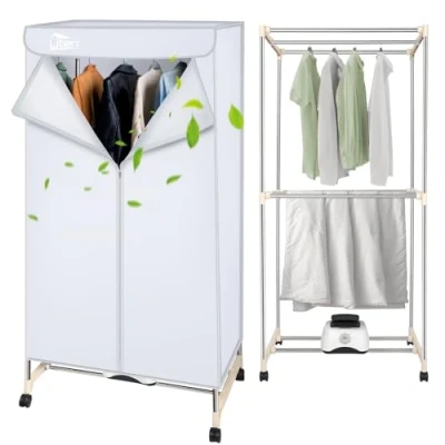 Image of Electric Clothes Dryer Warm Air Drying Wardrobe Rack Double layer Stackable for Apartments 1500W Gray