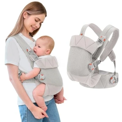 Image of IULONEE Baby Carrier Newborn to Toddler Ergonomic Infant Wrap Front &amp; Back Backpack Carry Portable Holder Sling for Grey