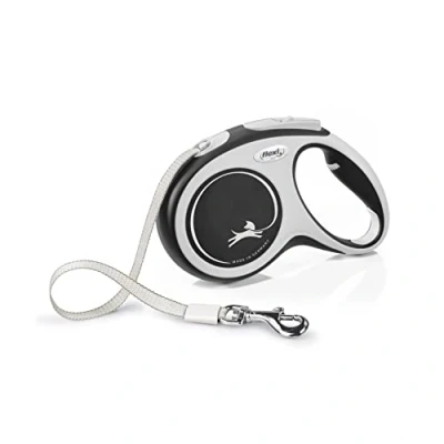 Image of Flexi New Comfort Tape Grey &amp; Black Medium 5m Retractable Dog Leash/Lead for dogs up to 25kgs/55lbs
