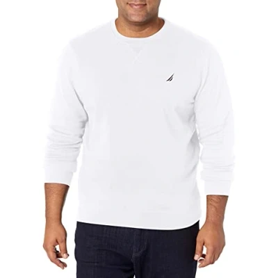 Image of Nautica Men&#039;s Basic Crew Neck Fleece Sweatshirt, Bright White, Medium
