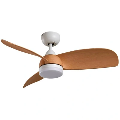Image of Lindby LED ceiling fan Enon, white/wood coloured, DC, quiet