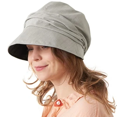 Image of CHARM Womens Summer Sun Hat Organic Cotton Chemo Wide Brim Cap SPF Protection Light Gray