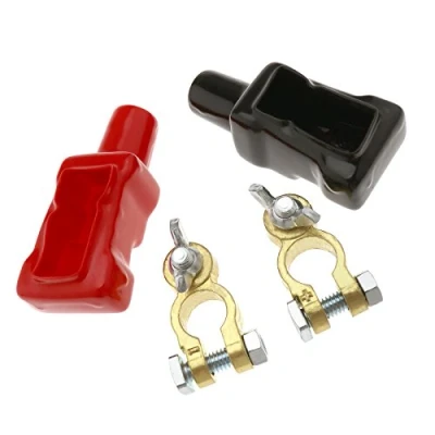 Image of D2D 1 Pair Positive &amp; Negative Automotive Battery Terminal Connectors Clamps Clips with Wing Nuts Insulation Cover