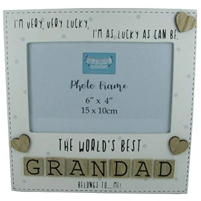 Image of Photo Frame The Worlds Best Grandad Tile Art Grandfather Gift Wood Cream 6x4&quot;