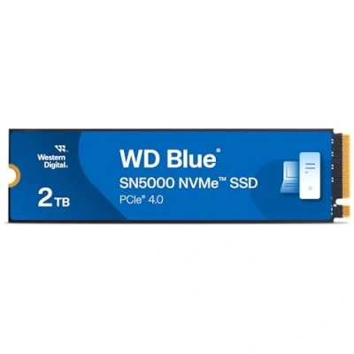 Image of WD Blue SN5000 2TB SSD, Read speeds up to 5150 MB/s, NVMe internal PCIe Gen4, Free Acronis True Image data migration software, solid state drive.