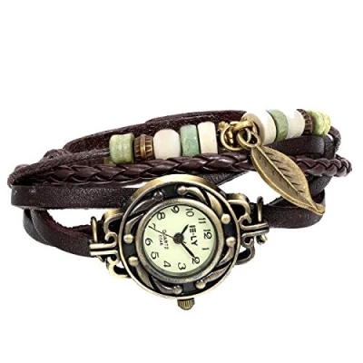 Image of JewelryWe Women Quartz Fashion Weave Wrap Around Leather Bracelet Wrist Watch
