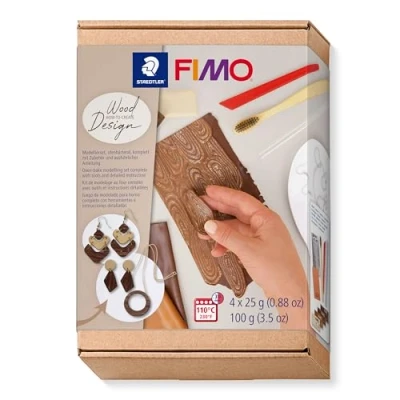 Image of STAEDTLER 8025 HTC1 FIMO Oven Hardening Polymer Modelling Clay How to Create Set, Wood Effect (Pack of 6 Pieces)