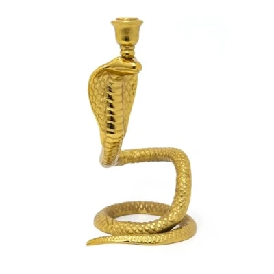 Image of Large Gold Snake Candle Holder Metal Viper Cobra Candlestick Aluminium Serpent Dinner Stick 36cm