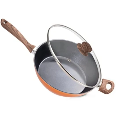 Image of nuovva Non Stick Frying Pan Induction Hob Saute with Lid Kitchen Saucepan Cookware 28cm Copper Chef&#039;s