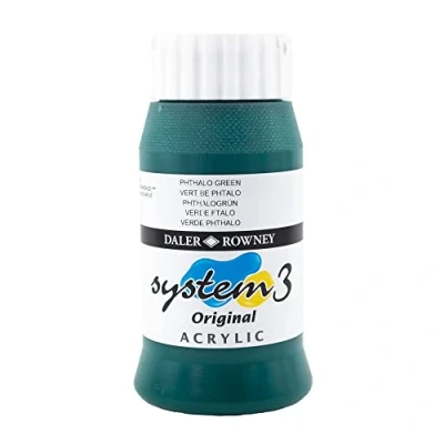 Image of Daler Rowney System3 Acrylic Paint, Plastic Pot, 16.91oz 500 ml, Phthalo Green