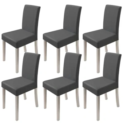 Image of Set of 6 Dining Room Chair Covers, Stretch Removable Washable Protector, Spandex seat Covers for Hotel, Restaurant, Wedding, Room, Banquet, Ceremony, Kitchen, Party (Dark Grey)