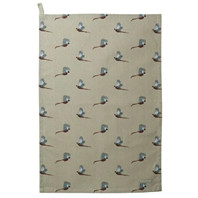 Image of Sophie Allport Pheasant Tea Towel, 100% Cotton, 45cm x 65cm, Home Kitchen Towel with Hanging Loop