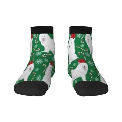 Image of BeNtli Crew Socks, Compression Socks Casual Novelty Sports 30CM Long For Unisex Samoyed Dog Christmas Peppermint Stick Snowflake