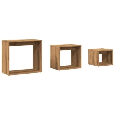 Image of vidaXL Nesting Tables Artisan Oak Engineered Wood, Space Saving Coffee/End/Side for Living Room/Bedroom, Scandinavian Style