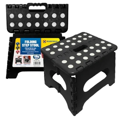 Image of Folding Handy Step Stool For Bathroom, Kitchen, Toilet, Office, Home Storage Collapsible Multi Use One Fold Plastic Stool, Portable Footstool, Holds Upto 80kg