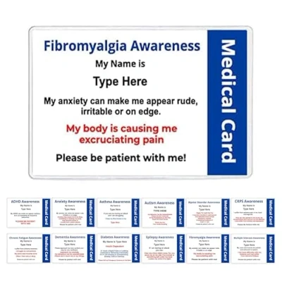 Image of Fibromyalgia Disability Identity Card for Disabilities (Fibromyalgia ID Card) Personalised with Your Name &amp; Emergency Contact Details