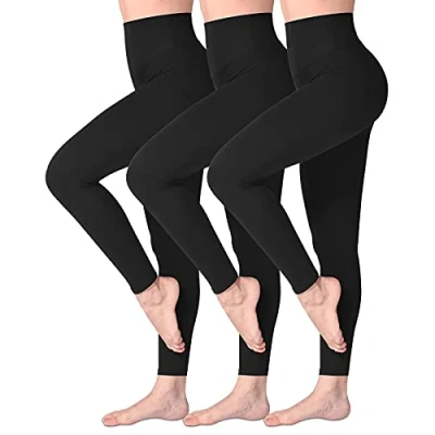 Image of SINOPHANT High Waisted Leggings for Women, Buttery Soft Elastic Opaque Tummy Control Leggings, Plus Size Workout Gym Yoga(Black3,S M)