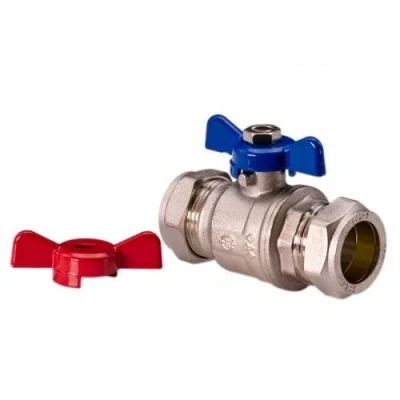 Image of UKDD® 15mm Heavy Duty Full BORE Butterfly Ball Valve Isolation with RED &amp; Blue Handle Compression WRAS Approved Thumb Trun