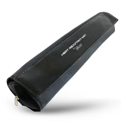 Image of Hair Straighteners Vegan Leather Case &amp; Roll Mat by j&amp;m Stylish Pouch Zip Up Bag with Detachable for Protecting Surfaces Fits ghd, BaByliss Most Brands (Black)