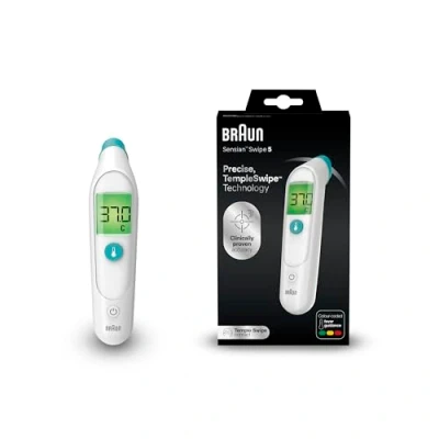Image of Braun Sensian Swipe 5 Temple thermometer TempleSwipe Technology Colour Coded Digital Display Baby and Child Friendly 3 Sec Results #1 Brand among doctors(1) BST200