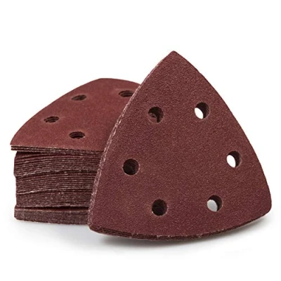 Image of SPEEDWOX 50 Pcs Triangle Sanding Pads Hook and Loop 120 Grit Oscillating Pad 90mm 6 Holes Fit 3 1/2 Inches Multi Tool Detail Sander Sandpaper Discs
