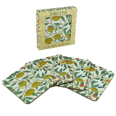 Image of Set of 4 Coasters William Morris Fruits Print in Presentation Box