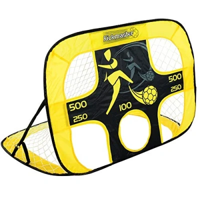 Image of Kickmaster Pop Up Goals and Target Shots Versatile 2 in 1 Soccer Goal Set Easy Setup Foldable Design Includes Carry Bag Suitable for Outdoor Play Age 5+