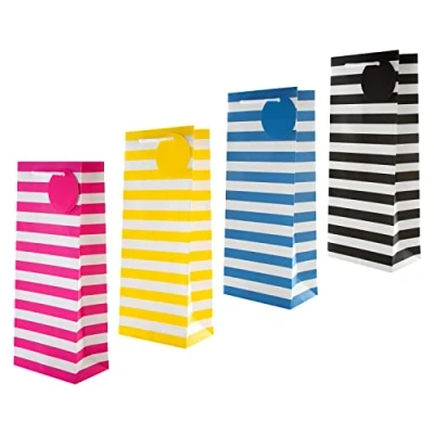Image of Hallmark Multi Occasion Bottle Bags Bundle 4 in 1 Contemporary Design (1 Yellow, Pink, Blue and Black)