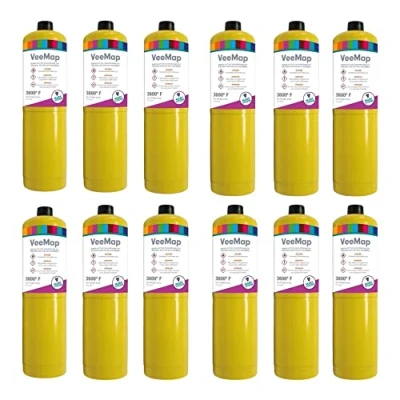 Image of 12 x VeeMap Mapp Gas Bottles for Blow Torch Plumbing 400g Map Cylinder