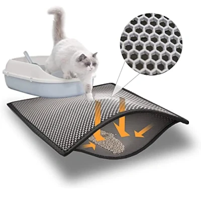 Image of Blue Eyes Cat Litter Tray Mat, 60 x 40 cm, Honeycomb Design, Waterproof, Double Layer Mat (Grey)