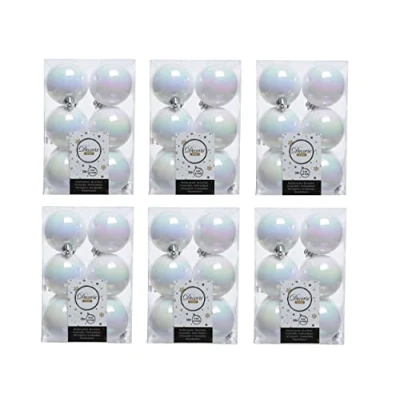 Image of 72 White Iridescent Christmas Baubles Shatterproof Luxury Tree Decor 6cm Iris
