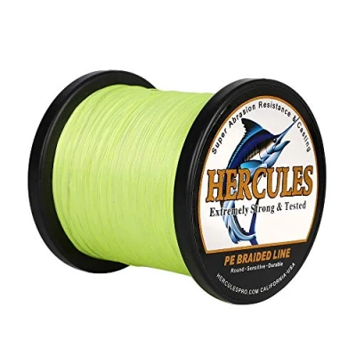 Image of Hercules Super Strong 1000M 1094 Yards Braided Fishing Line 50 LB Test for Saltwater Freshwater PE Braid Fish Lines 4 Strands Fluorescent Green, 50LB (22.7KG), 0.37MM