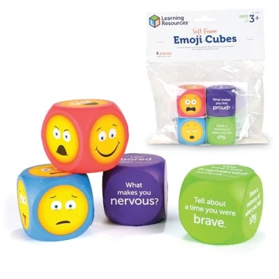 Image of Learning Resources Soft Foam Emoji Cubes, Set of 4, Ages 3+, Conversation Cubes for Kids, Social Emotional