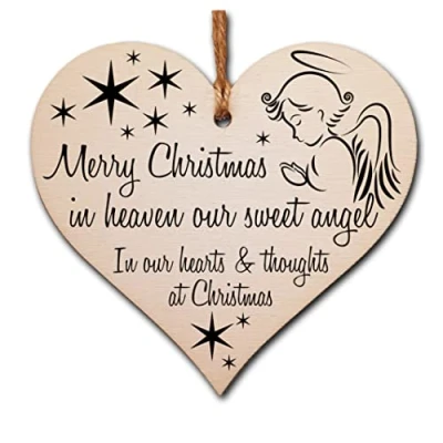 Image of Handmade Christmas Hanging Wooden Heart Plaque Decoration Gift to Remember Lost Loved Ones festive bauble