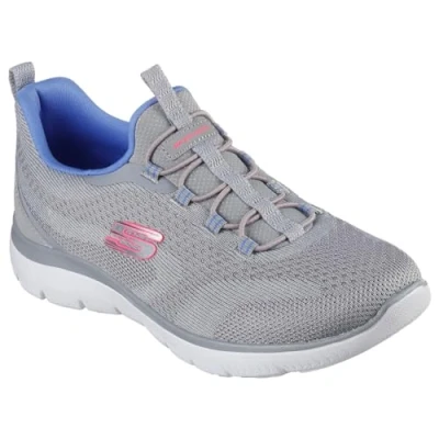 Image of Skechers Women&#039;s Summits New Nature, Grey Knit/Neon Pink &amp; Purple Trim, 7 UK