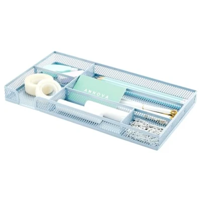 Image of Annova Desk Drawer Organizer Tray for Office Organization Metal Mesh Storage with Dividers Pens, Desktop Accessories, Bathroom, Kitchen, Makeup and Supplies (Blue23)