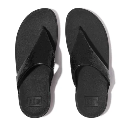 Image of Fitflop Women&#039;s LULU Sequin Toe Post Sandals, Black, 6 UK