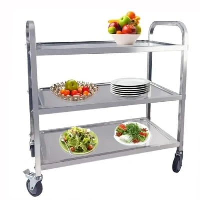 Image of TAIMIKO 3 Tier Stainless Steel Utility Cart Kitchen Trolley, Restaurants Serving Trolley with Locking Wheels, For Garage, Restaurants, Hotels, Size: 950x500x950mm