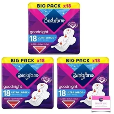 Image of Bodyform Ultra Night Wing Duo, 18 Per Pack, for Super Heavy Flow Case of 3