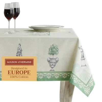 Image of Maison d&#039; Hermine Tablecloth 100% Cotton 140x230cm Washable Square Table Cover Decorative Easter Tablecloths for Dining, Buffet Parties &amp; Camping, Jardin Du Roy Spring/Summer