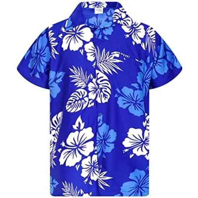Image of King Kameha Floral Vibes Mono Hibiscus Print Hawaii Colorful Stylish Shirt Standard Fit, Hibiscus, Blue White, M