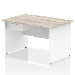 Image of Impulse 1200x800 Desk Grey Oak/White Panel End 1x1 Drawer Fixed Ped