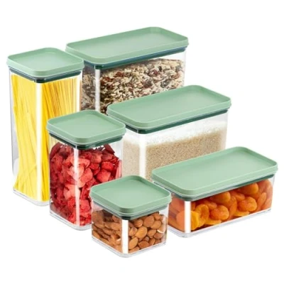 Image of GEEZY Airtight Food Storage Container Set of 6 Plastic Containers with Lids Kitchen &amp; Organization BPA Free Cereal Pasta