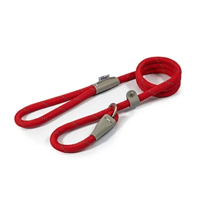 Image of Ancol Viva Reflective Rope And Real Leather Slip Lead, 120 x 1.2 cm, Red