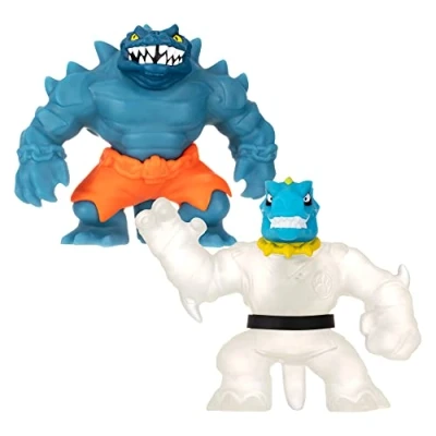 Image of Heroes of Goo Jit Zu Glow Shifters Versus Pack, Ultraglow Tyro VS Shadowclaw Rock Jaw. Two exclusive Stretchy, Squishy Filled Toys.